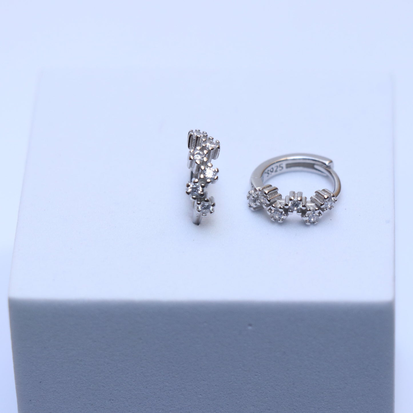 Diamond Studded Small Silver Hoop Earrings