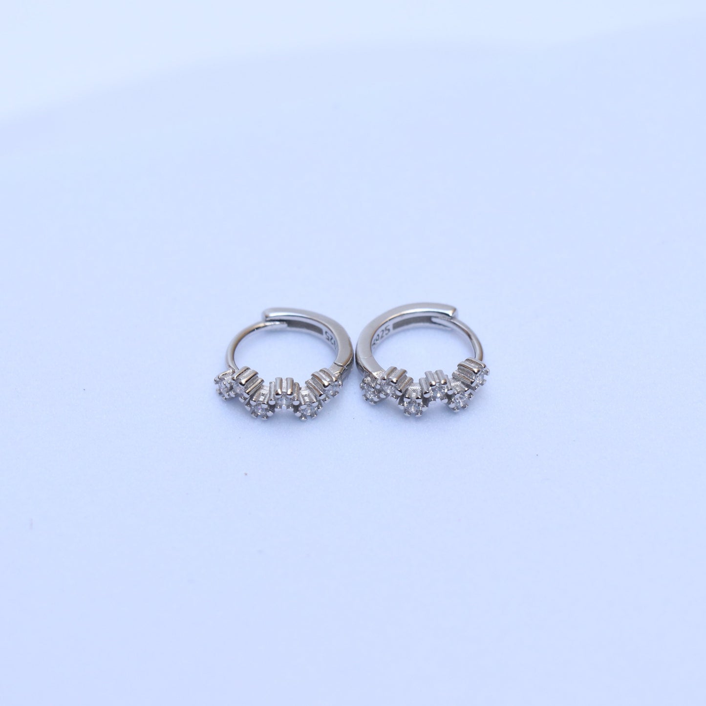 Diamond Studded Small Silver Hoop Earrings