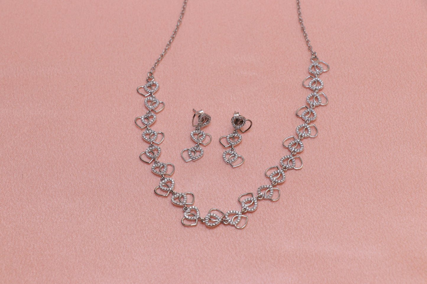 Silver Heart Diamond Necklace Set