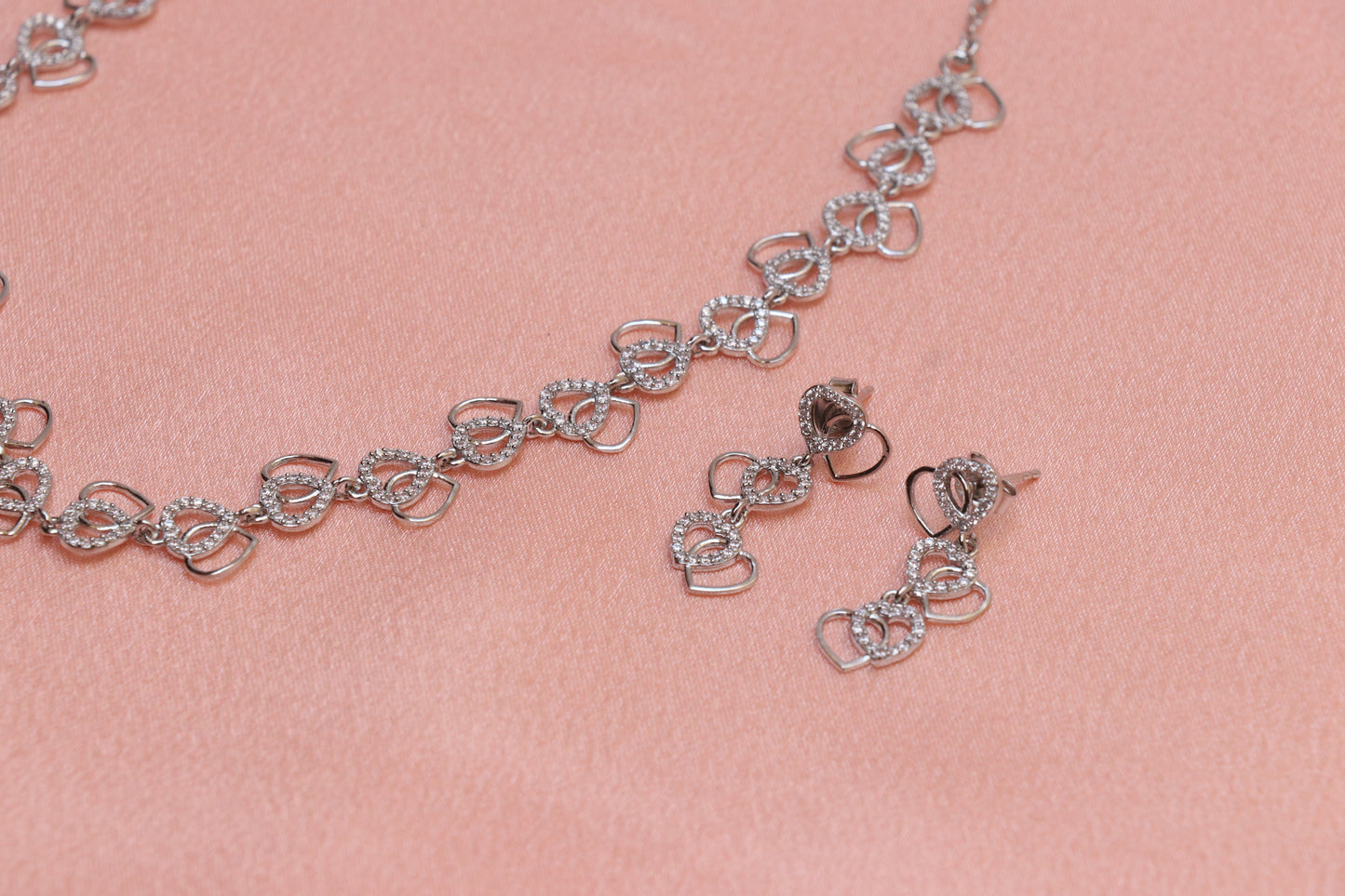 Silver Heart Diamond Necklace Set