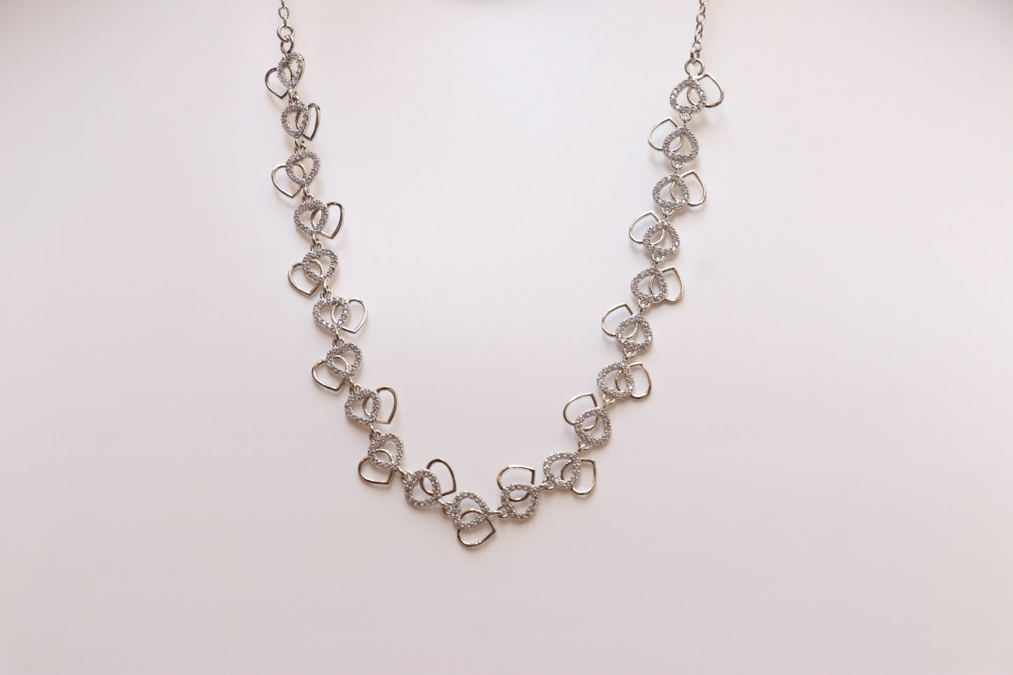 Silver Heart Diamond Necklace Set