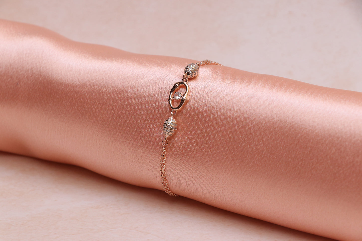 Rose Gold Solitaire Silver Chain Bracelet