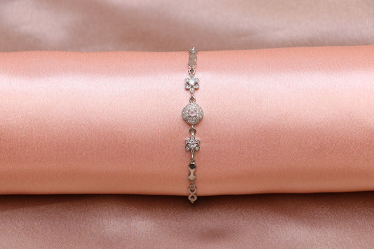 Pink Stone Infinity Silver Chain Bracelet