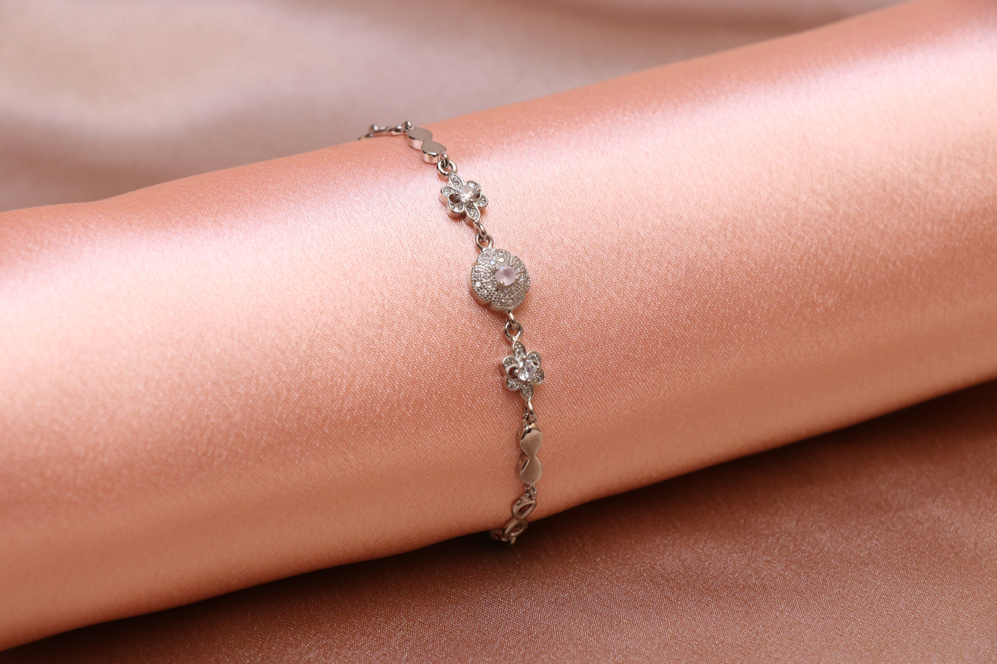 Pink Stone Infinity Silver Chain Bracelet