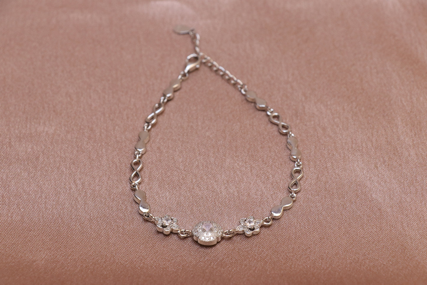 Pink Stone Infinity Silver Chain Bracelet