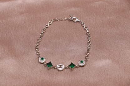 Emerald Infinity Silver Chain Bracelet