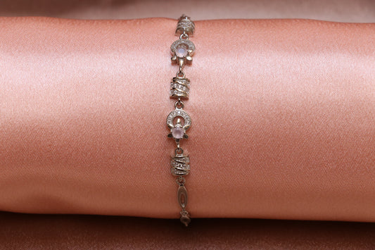 Pink Stone Silver Chain Bracelet