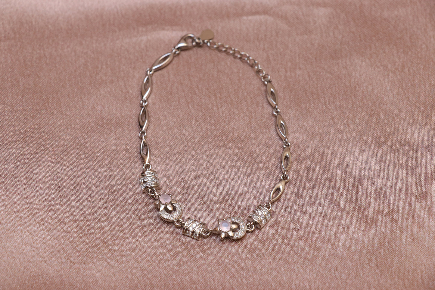 Pink Stone Silver Chain Bracelet