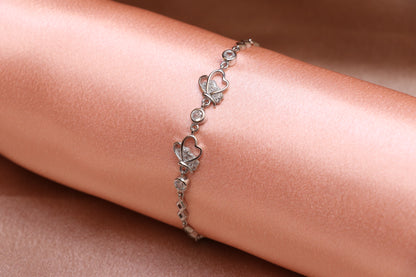 Studded Heart Silver Chain Bracelet