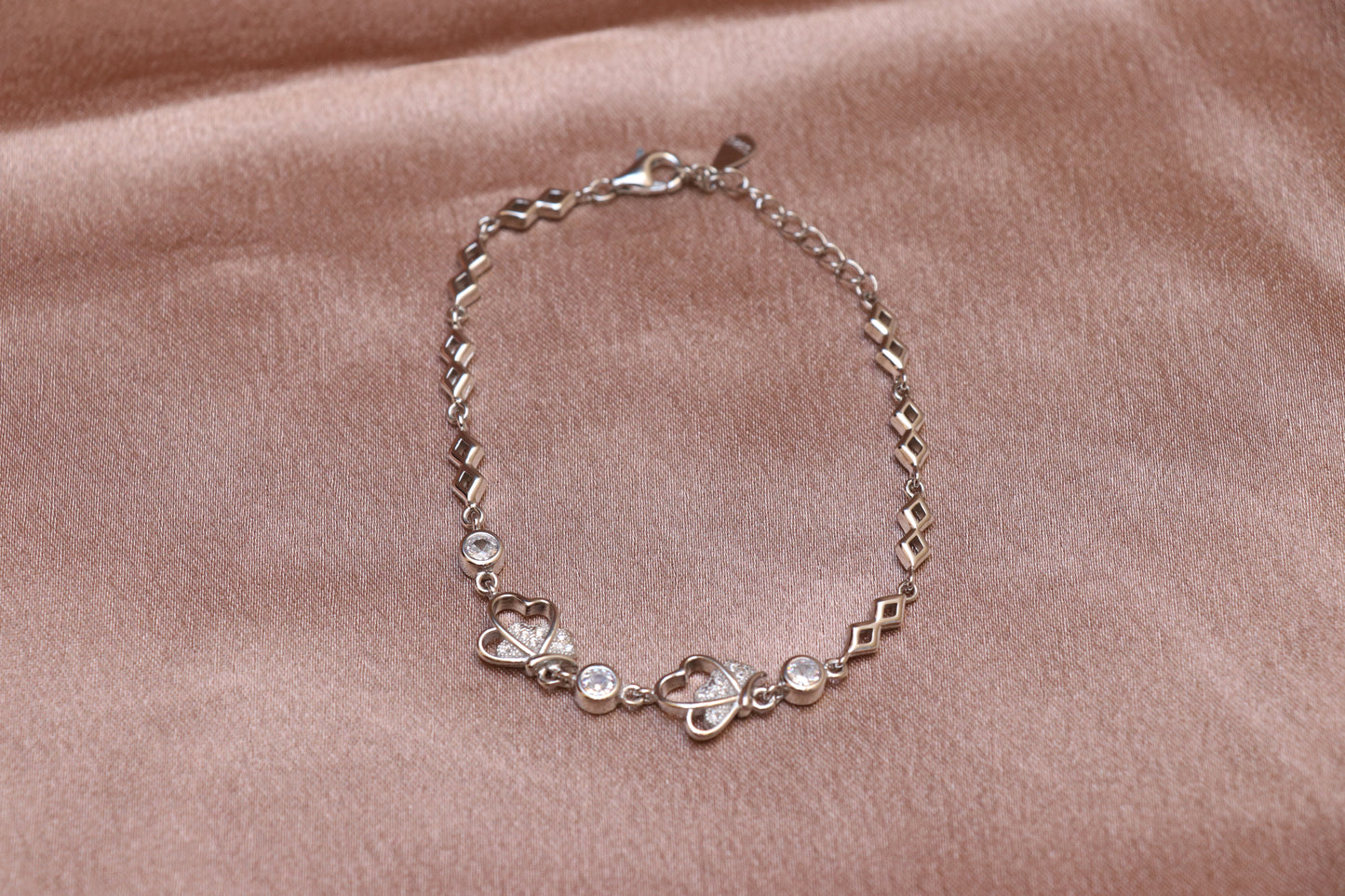 Studded Heart Silver Chain Bracelet