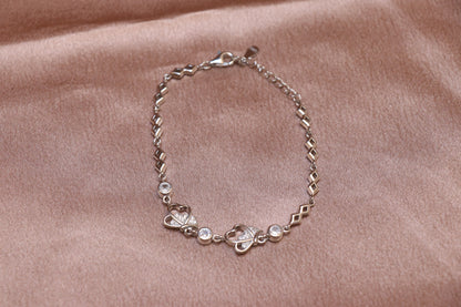 Studded Heart Silver Chain Bracelet