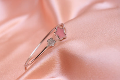 Pink Flower Silver Bracelet