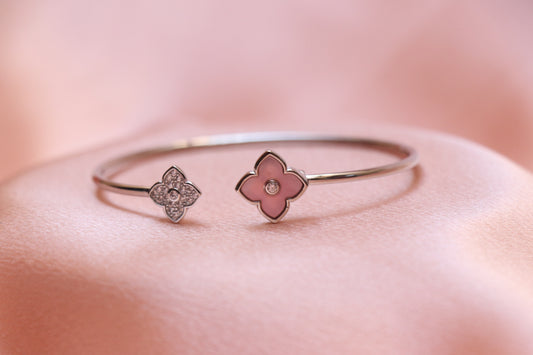 Pink Solitaire Flower Silver Bracelet