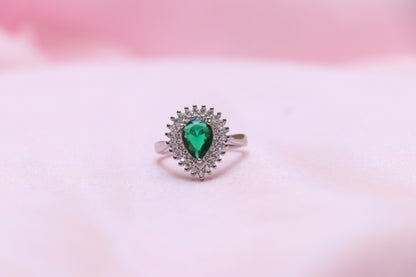 Studded Drop Emerald Silver Ring