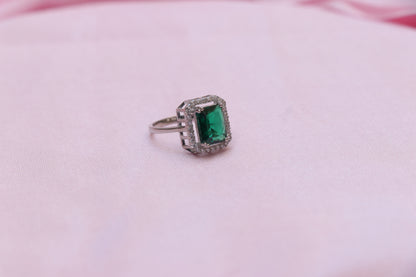 Emerald Solitaire Silver Ring