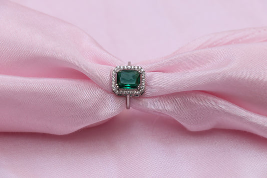 Emerald Solitaire Silver Ring