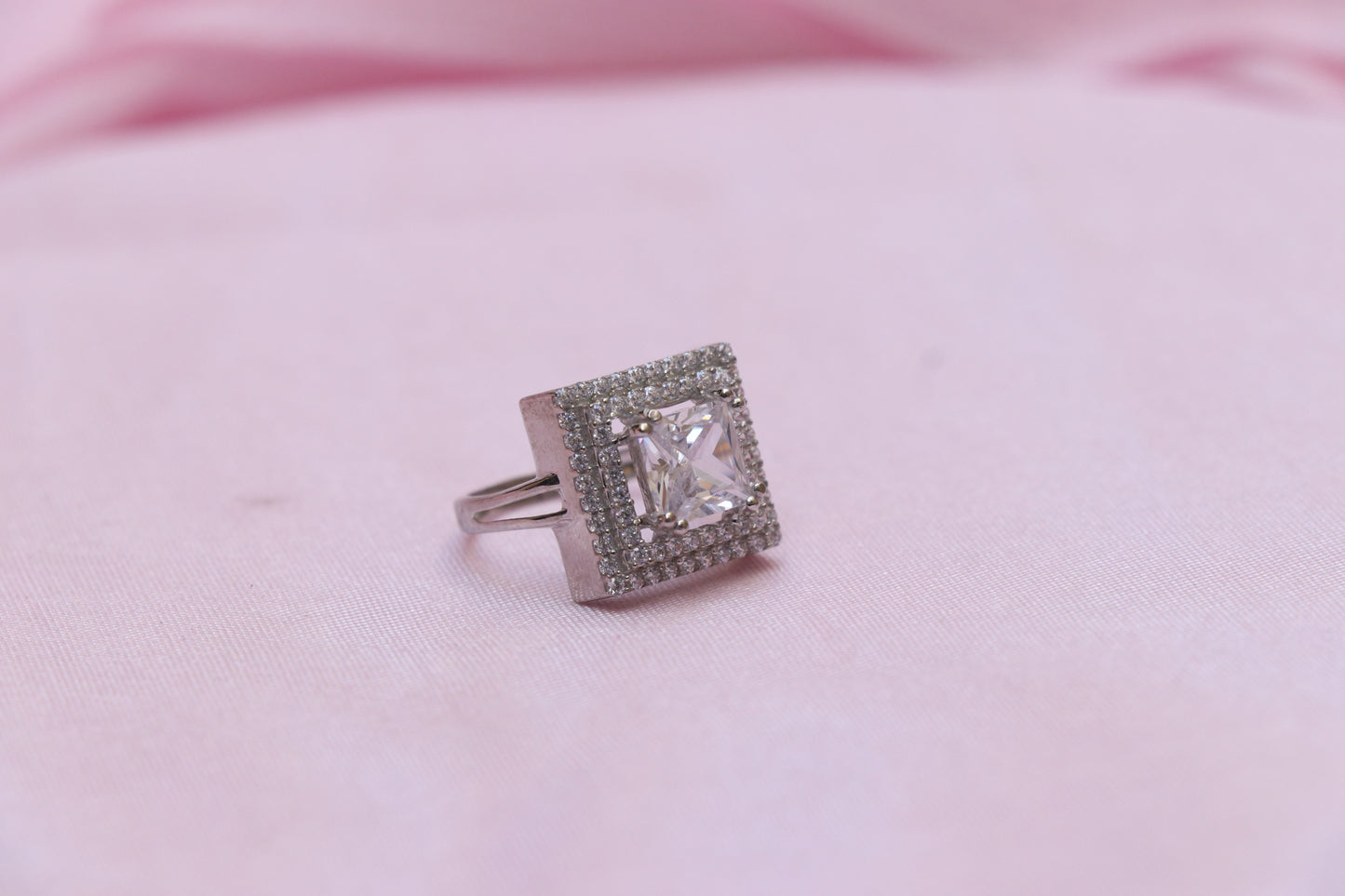 Solitaire Studded Silver Ring