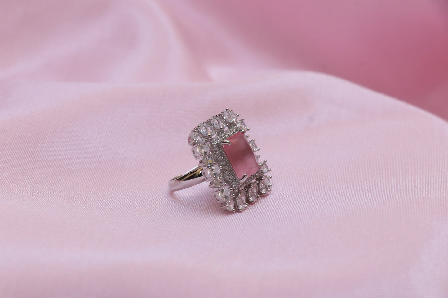 Pink Stone Silver Cocktail Ring