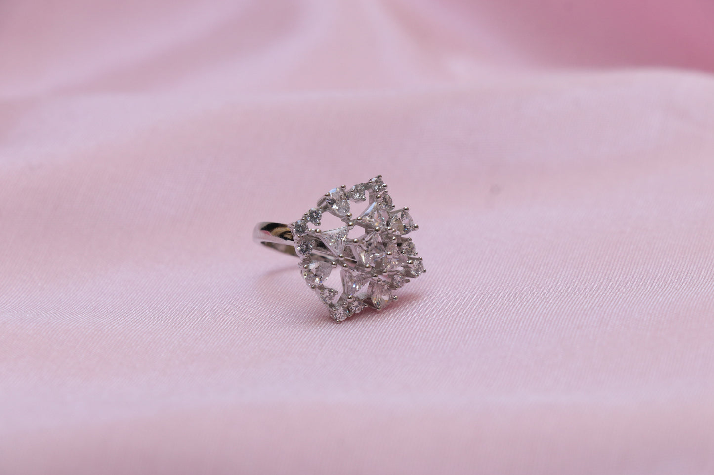 Diamond studded cocktail silver ring