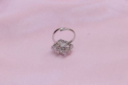 Diamond studded cocktail silver ring