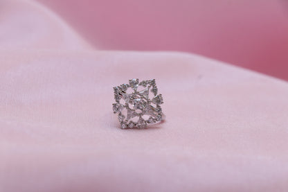 Diamond studded cocktail silver ring